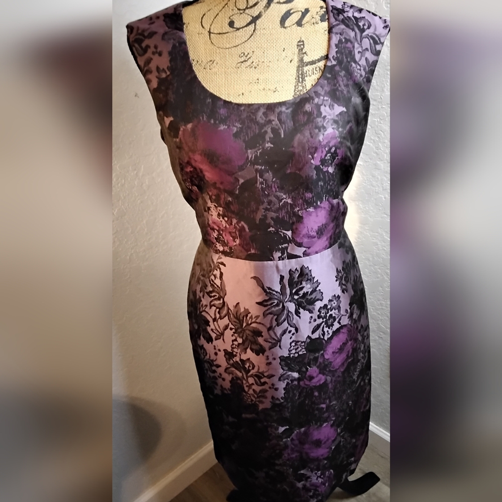 Ann Taylor Purple and Black Floral Midi Dress
